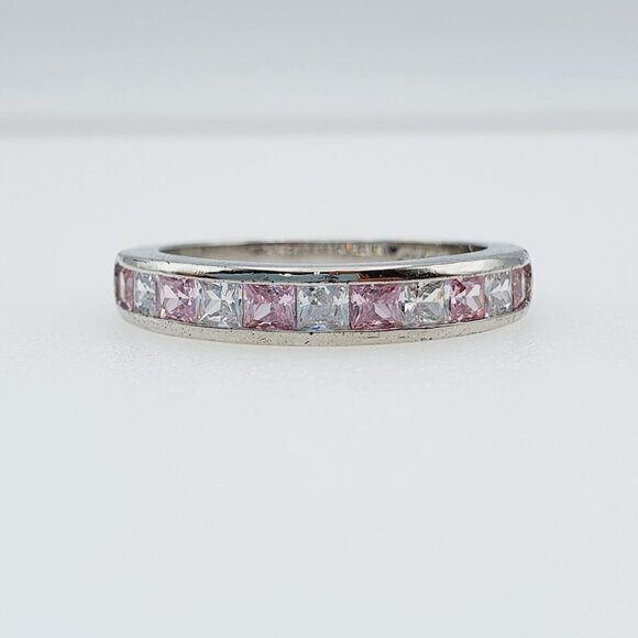 🍁 Attractive 925 Silver Plated Pink Cubic Zirconia Couple Ring,  FB16FA1082 - Picture 2 of 2